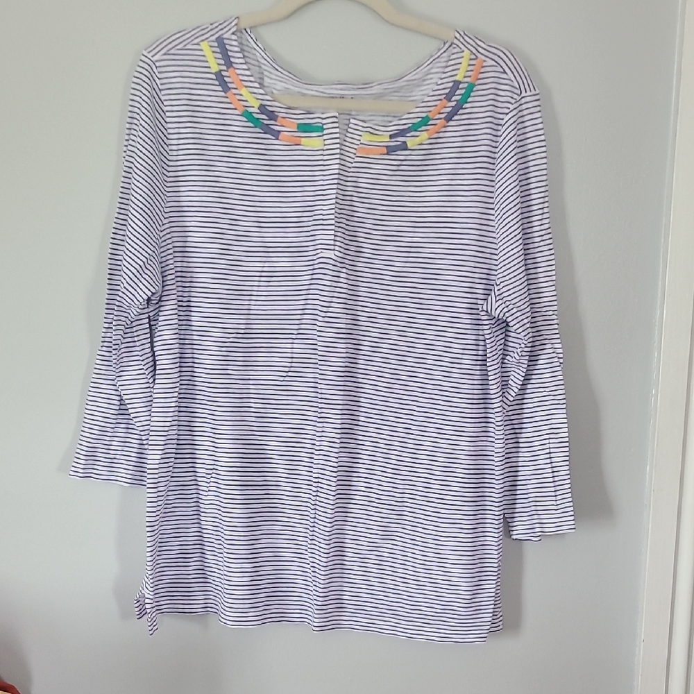 LOFT Blue and White Striped Top Size XL lightweight Nwot